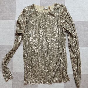 Free People Gold Rush Long Sleeve Sequin Top.